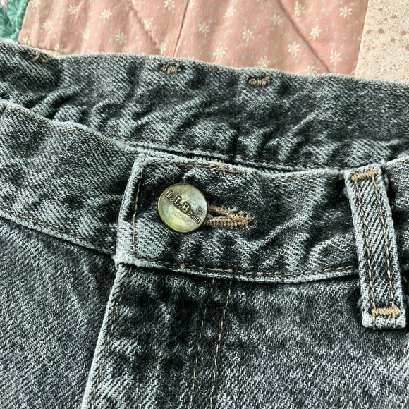 Vintage L.L. Bean Jeans Womens 12 Black Acid Wash Raw Hem High Rise Tapered Mom - Picture 3 of 12